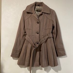GUESS Los Angeles Women’s Medium Wool Blend Belted Peacoat | Brown Fit & Flare J